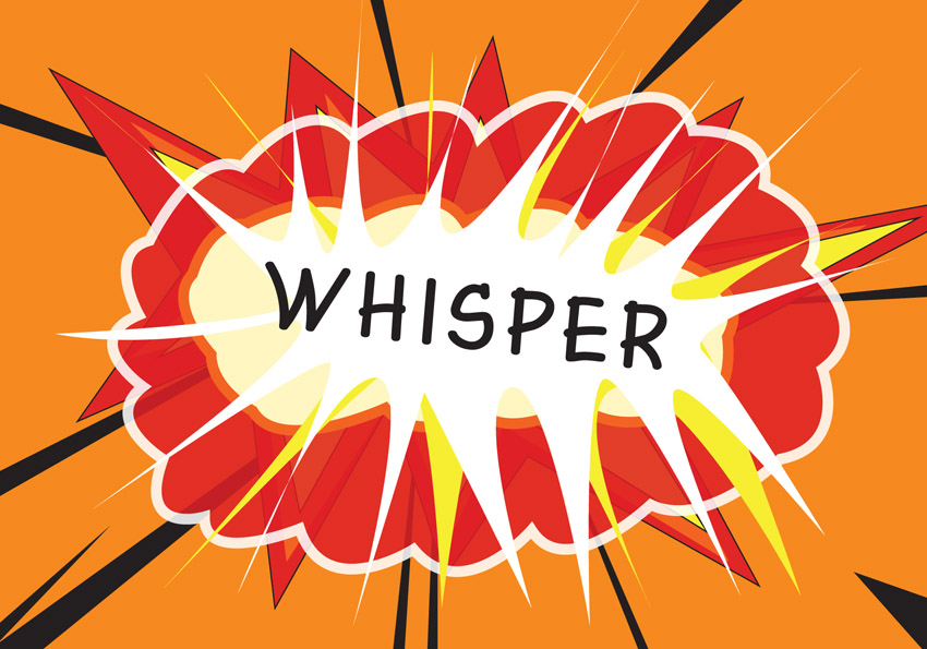 The word whisper inside a graphic of an explosion