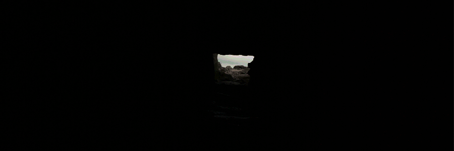 A GIF animation of light shining into the chamber at the neolithic site of Carrowkeel.